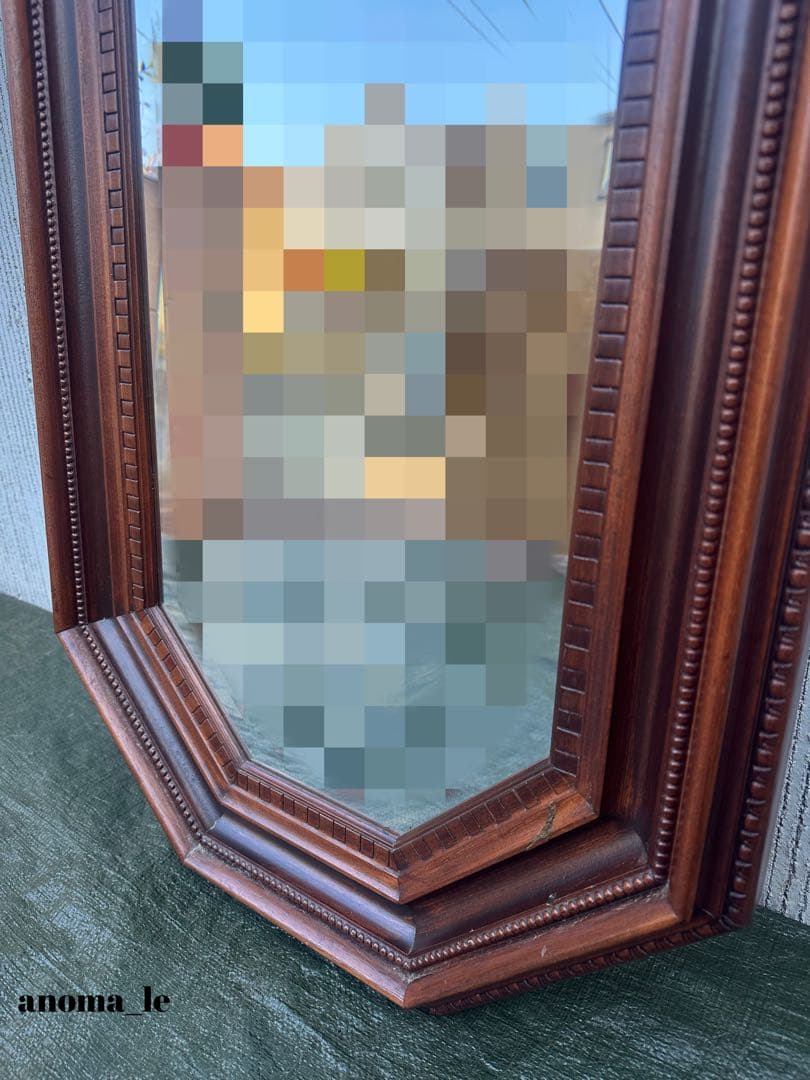 6001【ウォールミラー】イタリア　木製　彫刻　ベベル鏡　アンティークヴィンテー