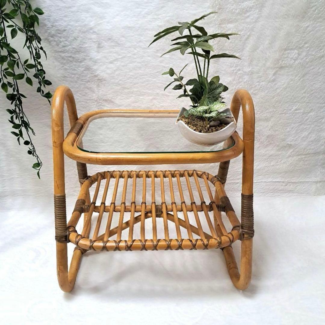 ラタン 籐 サイドテーブル 昭和レトロ