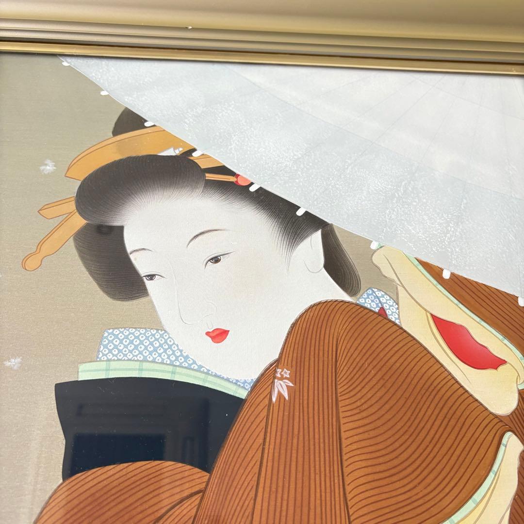 堀江浮水 (堀江豊生) 額装 美人画 日本画 師/伊東深水 絵画 A
