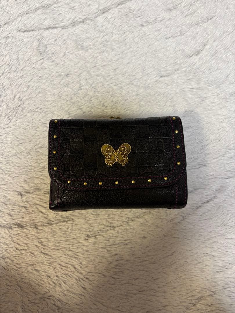 ANNA SUI 三つ折財布 パープル 編み込み バタフライ