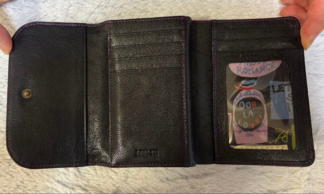 ANNA SUI 三つ折財布 パープル 編み込み バタフライ