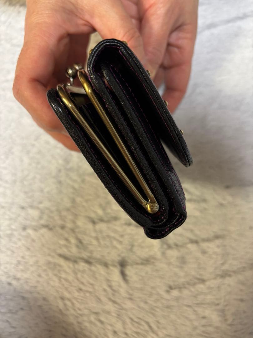 ANNA SUI 三つ折財布 パープル 編み込み バタフライ