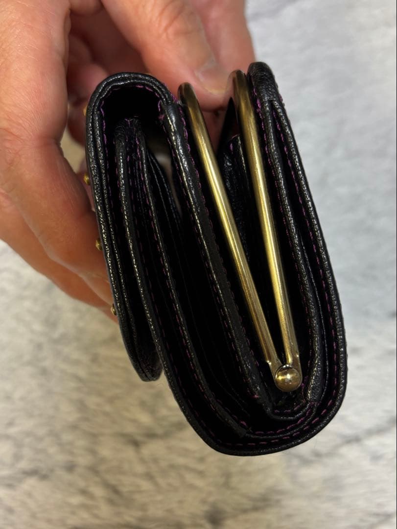 ANNA SUI 三つ折財布 パープル 編み込み バタフライ