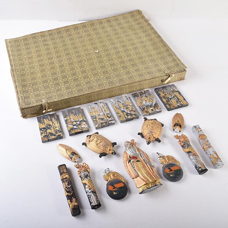 中国　書道具　頤和書屋　徽州曹素功造　桃仙人形　古墨　29点　M　R8070B