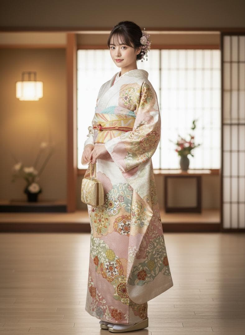 商談中 逸品 白地 染め分け華文 振袖 梅垣織物 フルセット 小田急誂え