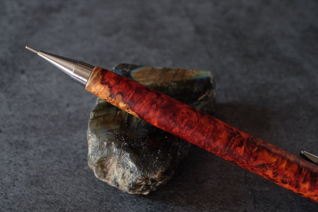 PG5木軸カスタム0167　高村杢工房 製図用シャープペンシル　花梨瘤極上の紅白