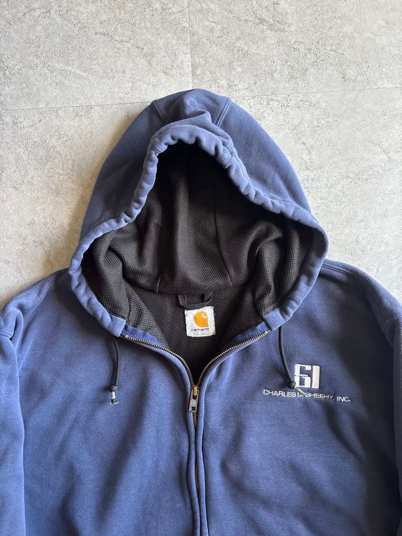 しょう様carhartt ジップパーカー 裏地サーマル 企業系刺繍 ネイビー