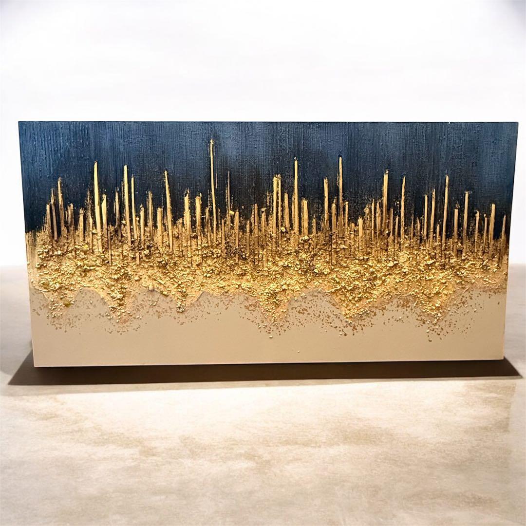 【高級感】現代アート 大型　パネル 金箔 立体テクスチャ モダン　インテリア