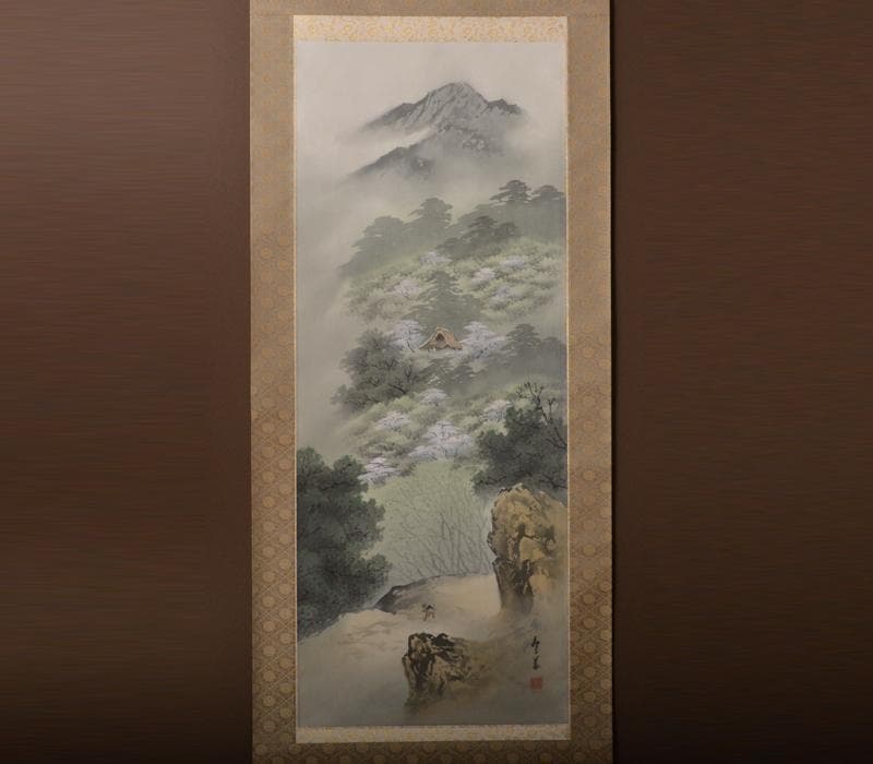 掛軸　西脇繁華筆　「四季山水」　四幅対　共箱　タトウ箱付　C　R4302C