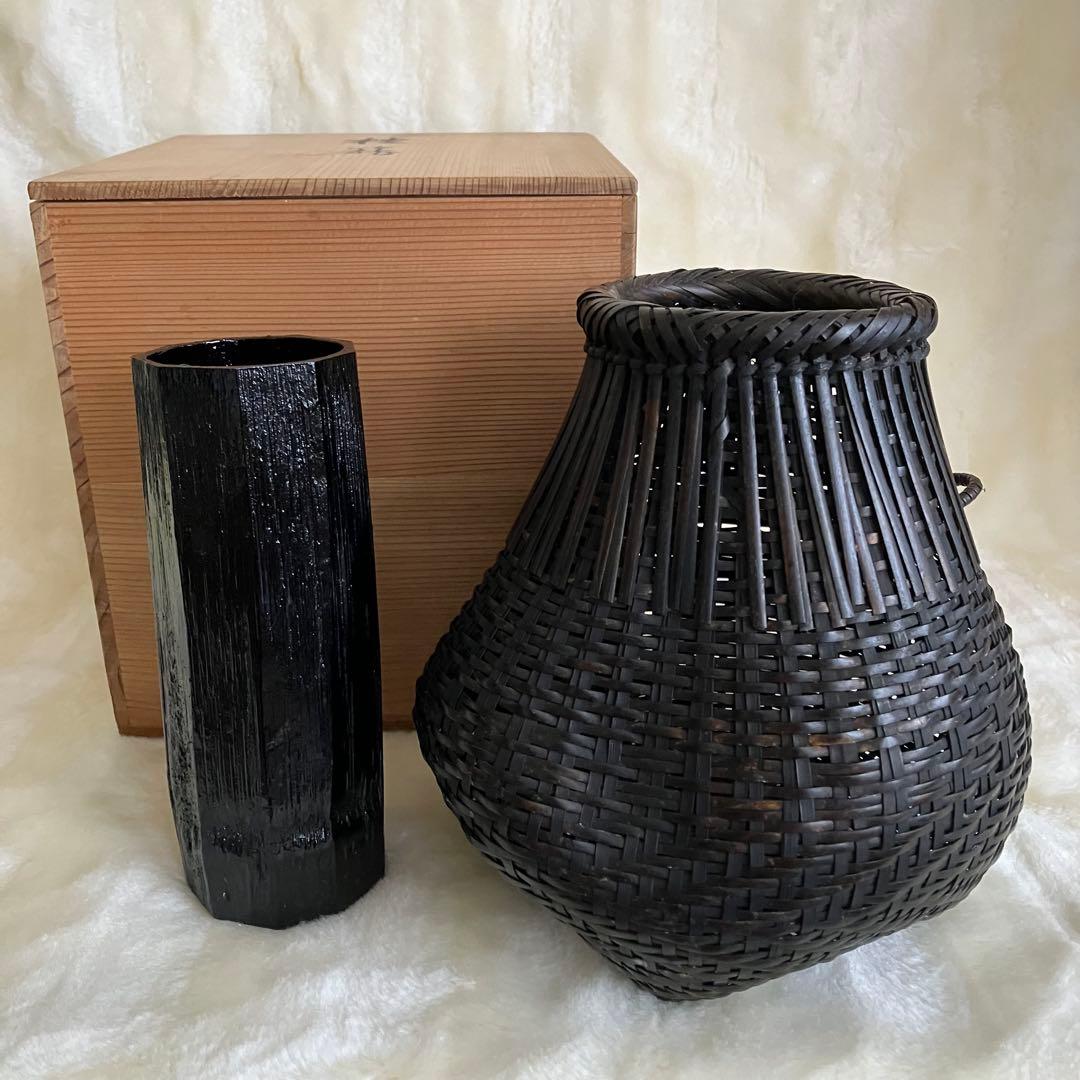 茶道具 名工 島村白峰斎造 桂籠 花籠 共箱