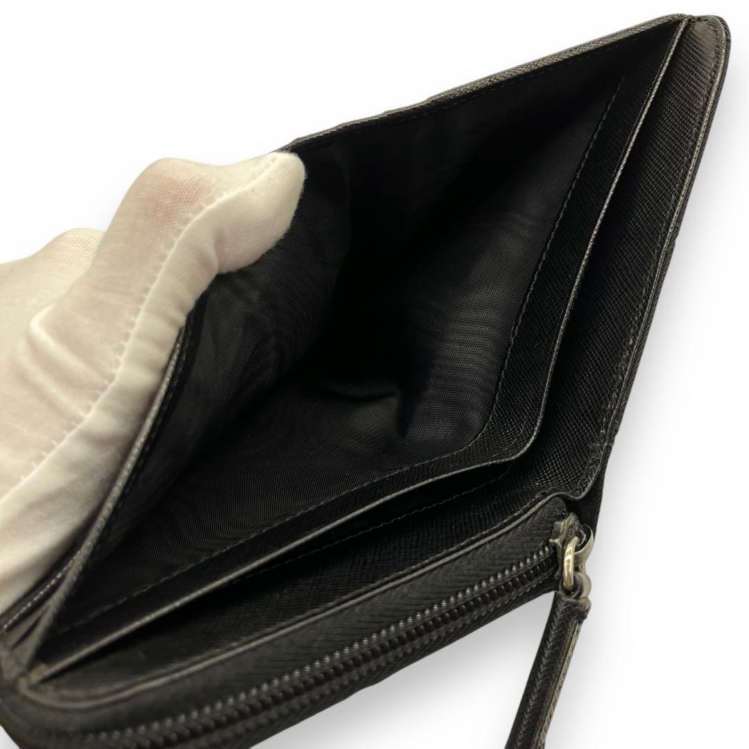 極美品■プラダ ナイロン キルティング ラウンドジップ財布 サフィアーノレザー