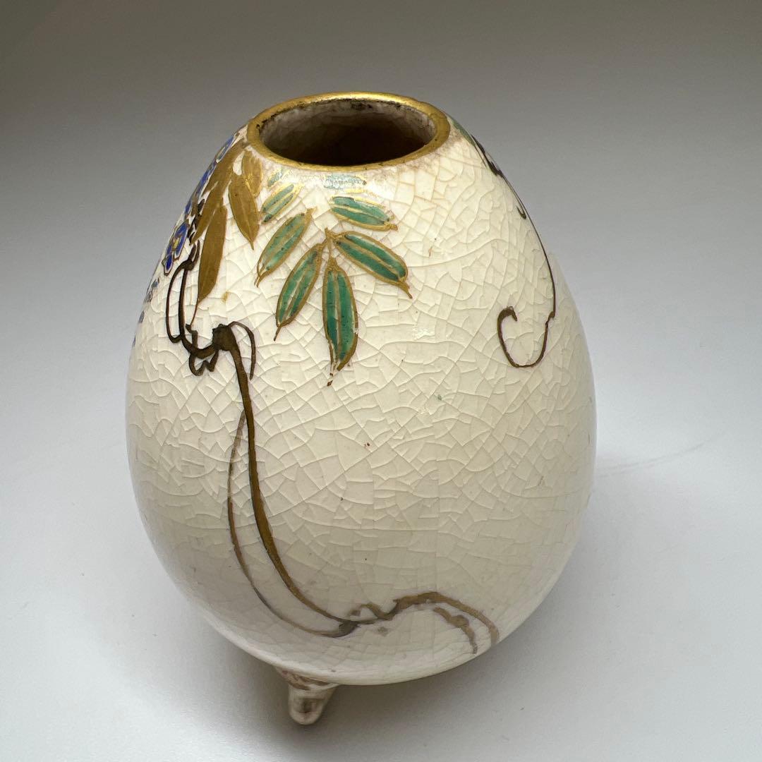 時代薩摩焼　極上金彩花鳥図花瓶　木箱付　高さ7.5㎝　東Y7-0501②トヒエ