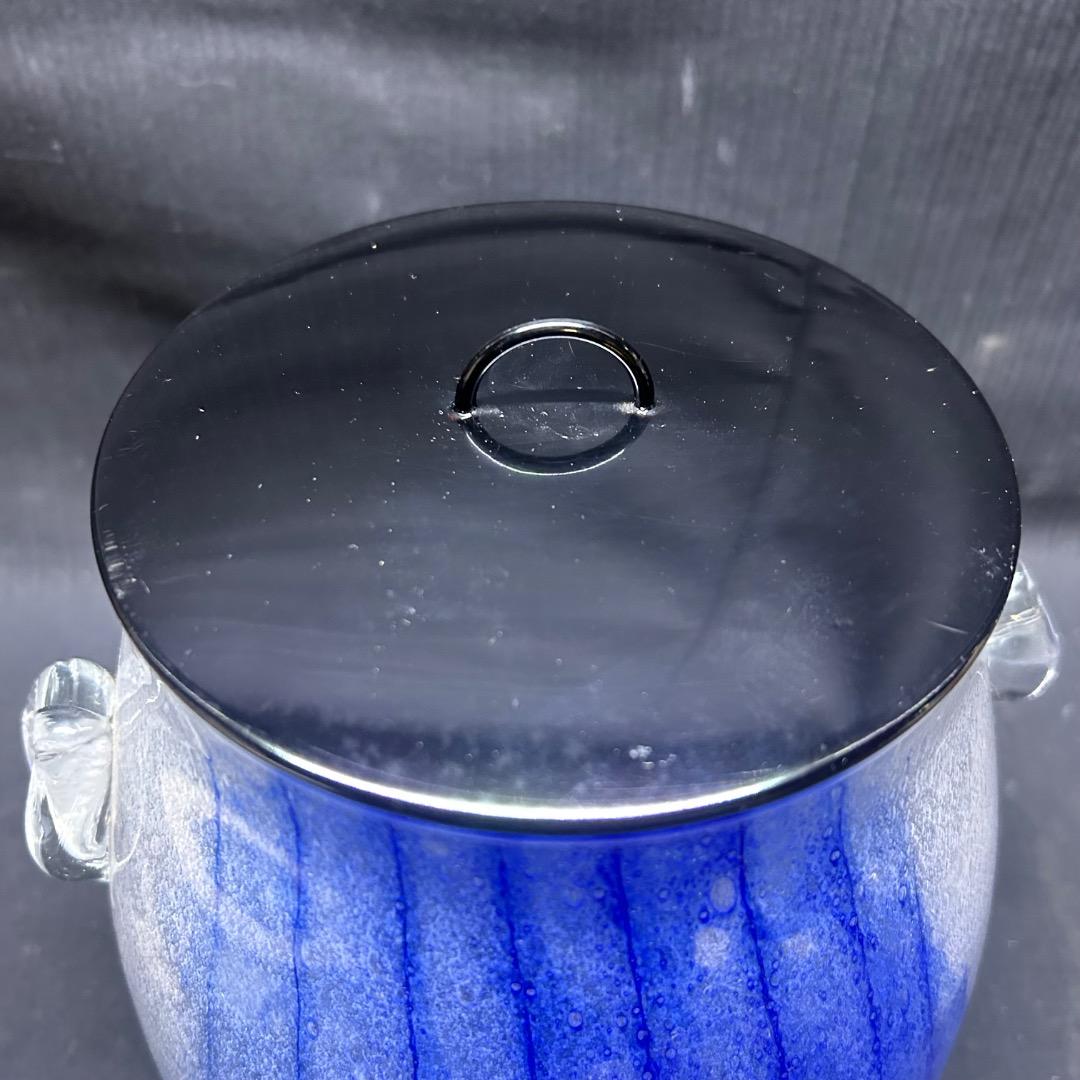 ▽Eb左1114 ガラス製 水指 漆蓋付き 琉球硝子？ 気泡 ガラス