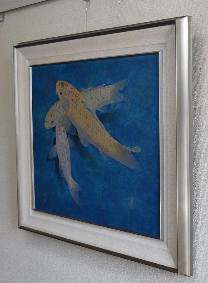 日本画　鯉の名人による繊細なタッチで泳ぐ金鱗銀鱗　逸品