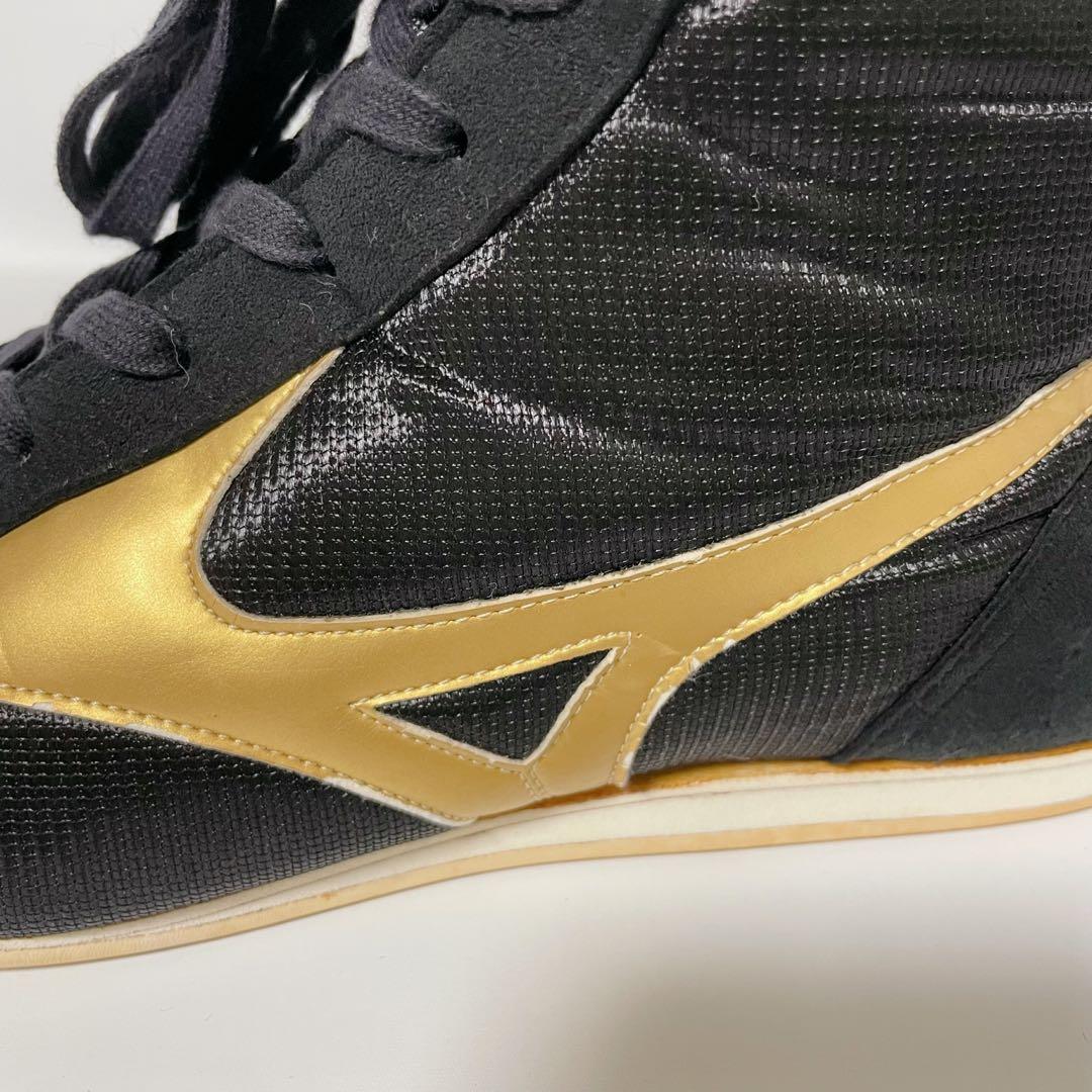 【美品】Mizuno ミズノ ボクシングシューズ 黒 金 26.5 ハイカット