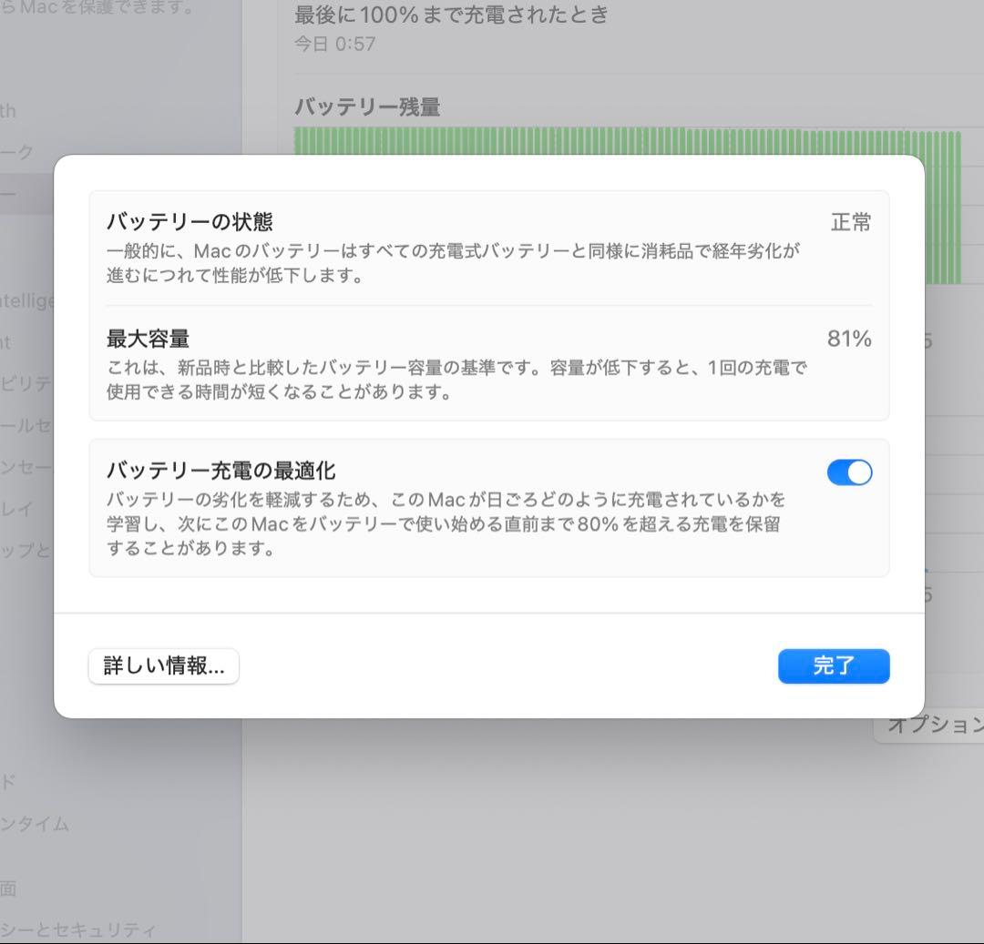 m1 macbook air メモリ8G SSD256 最大容量81%