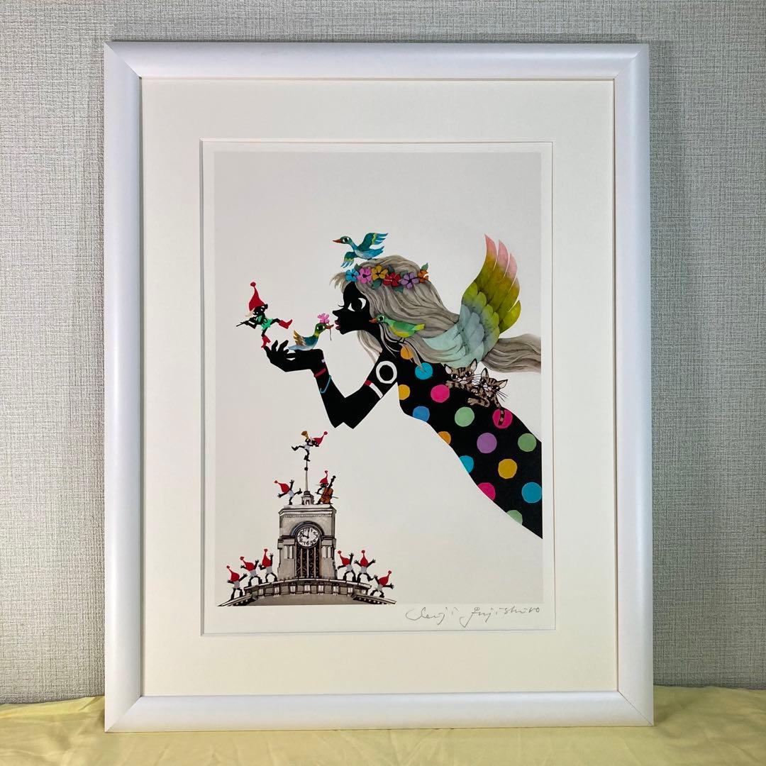 【真作保証】藤城清治「天使の少女」レフグラフファイン 直筆サイン 版画 額装