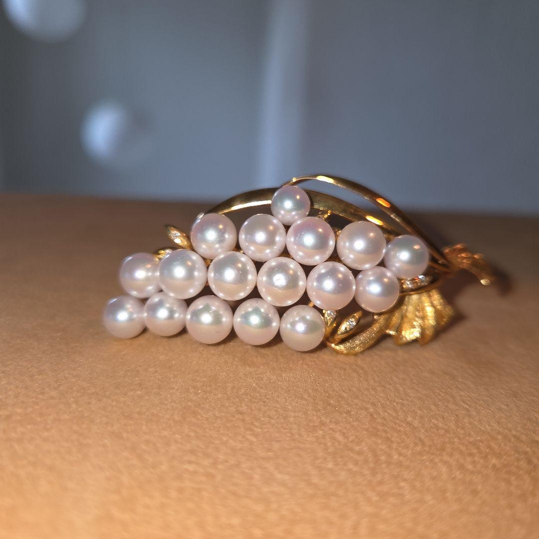 パールとダイヤモンド18金ゴールドのブドウトップ兼ブローチ16g