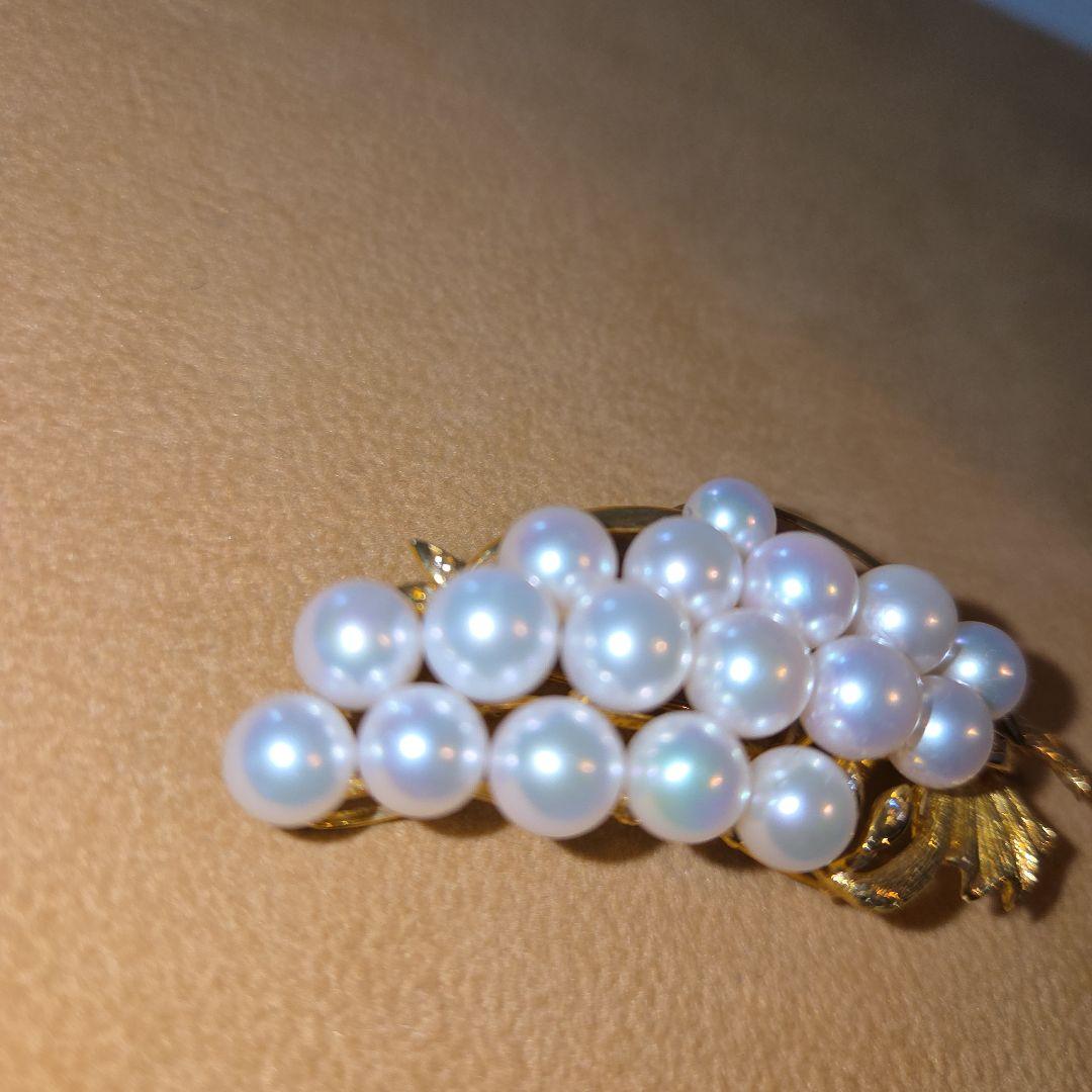 パールとダイヤモンド18金ゴールドのブドウトップ兼ブローチ16g