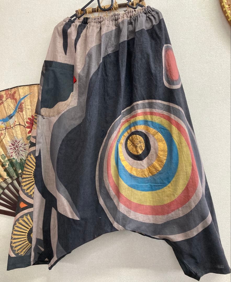 鯉のぼり(木綿)の柿渋染めサルエルパンツ　　　古布リメイク