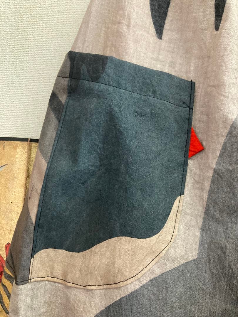 鯉のぼり(木綿)の柿渋染めサルエルパンツ　　　古布リメイク
