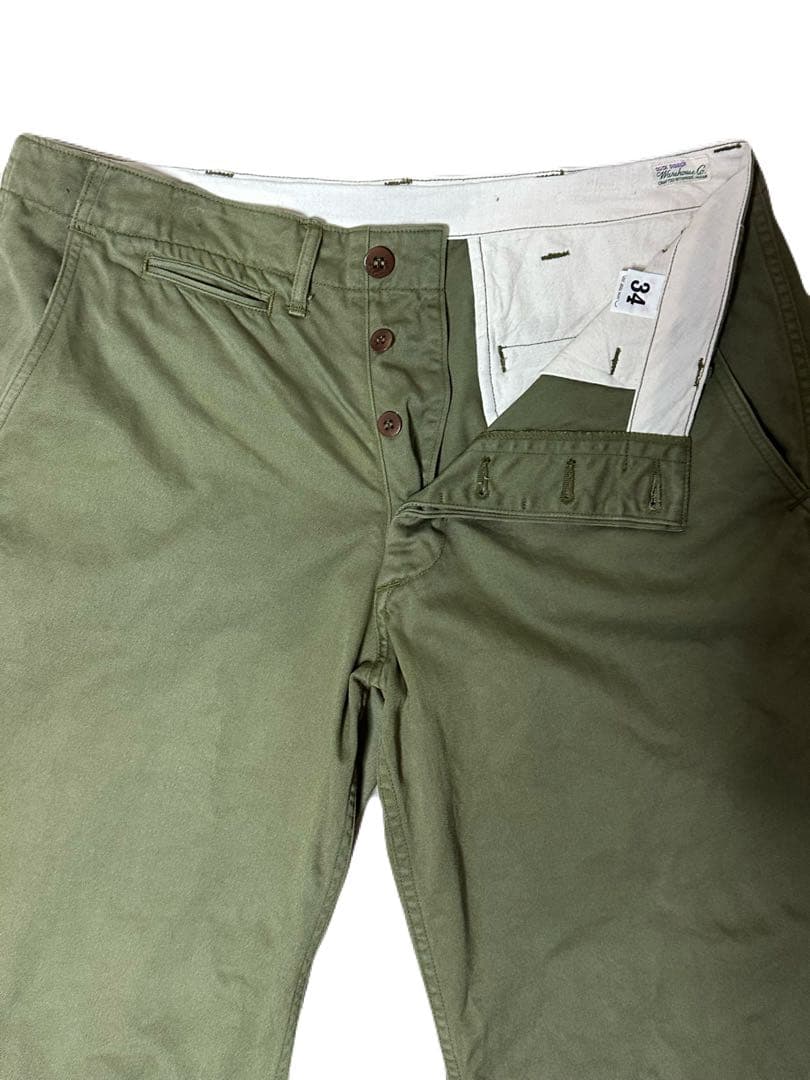 WAREHOUSE duck digger 1082 グリーン チノ サイズ34