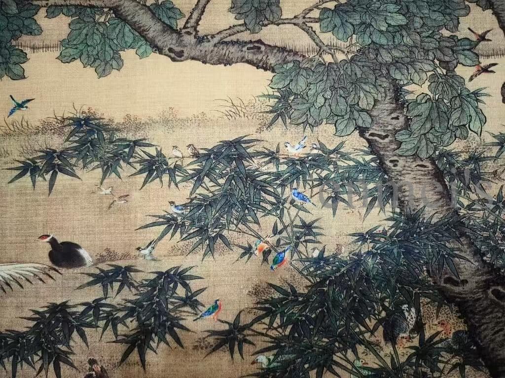 中国古美術 沈銓作款 百鳥朝鳳図 水墨画 手絵絹本 書画 古美味 唐物 肉筆