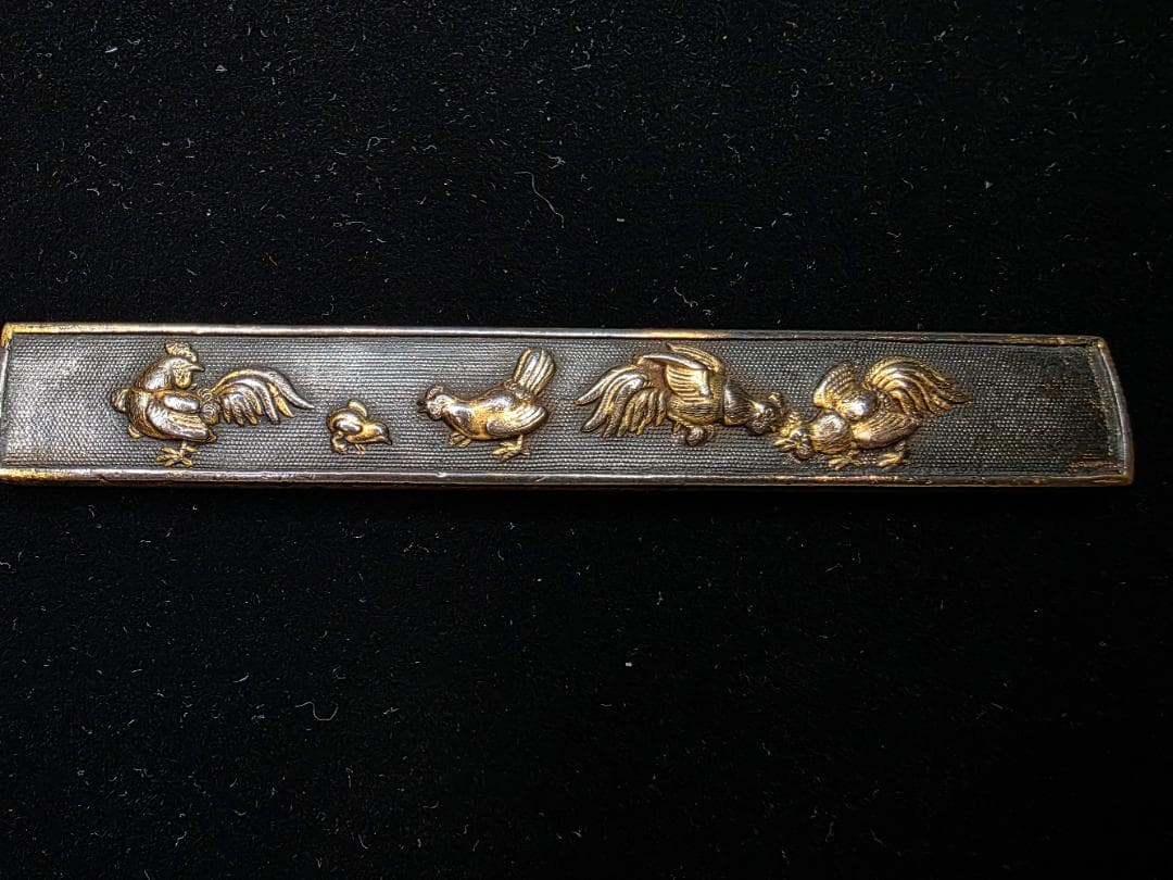 小柄 赤銅魚々子地鶏図 在銘 柳川直孝 花押 刀装具 骨董 古美術 江戸時代