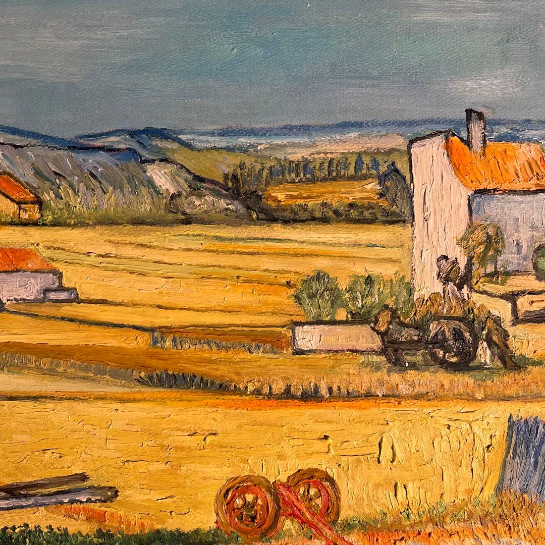 ★秀作★ 手書き油絵 ゴッホ ラ・クローの収穫 肉筆絵画 額付 油彩画