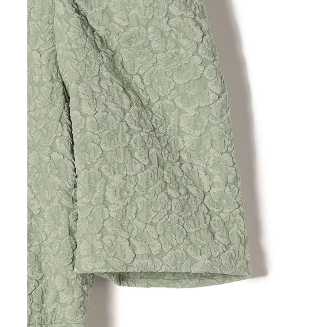 ギャザースリーブ　ジャカード　ロングワンピース(ライトグリーン)