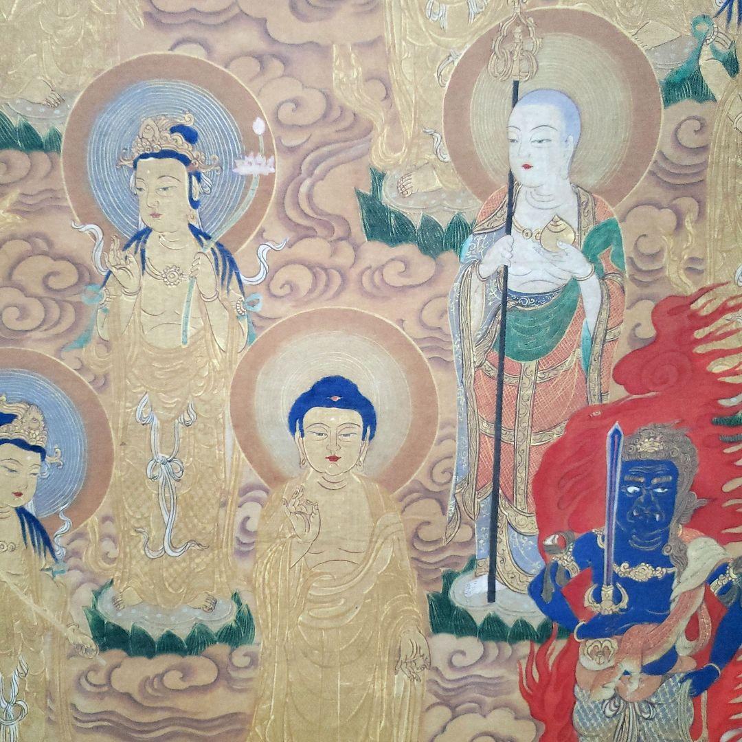 Ｂフライデー　希少　絹製品★十三仏 正絹 金襴茶表装★高さ：約151cm