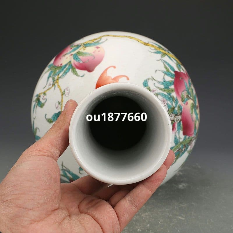清乾隆粉彩福寿九桃天球瓶 景徳鎮 陶磁器 装飾品 現代工芸品 美術品 置物