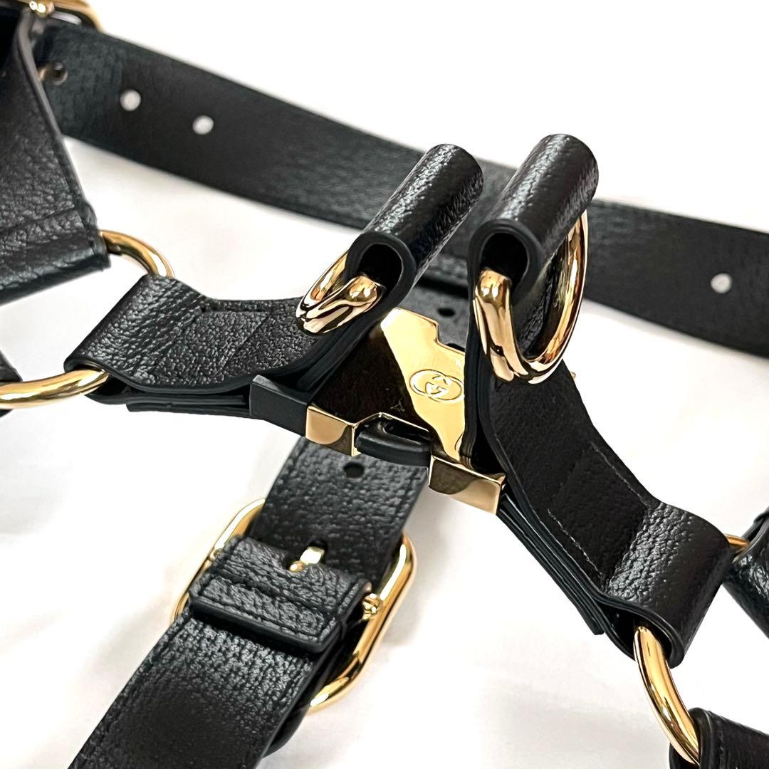 【美品】GUCCI グッチ ペット 犬 ハーネス 胴輪 レザー ブラック 黒