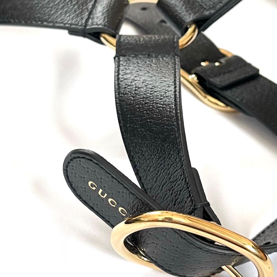 【美品】GUCCI グッチ ペット 犬 ハーネス 胴輪 レザー ブラック 黒
