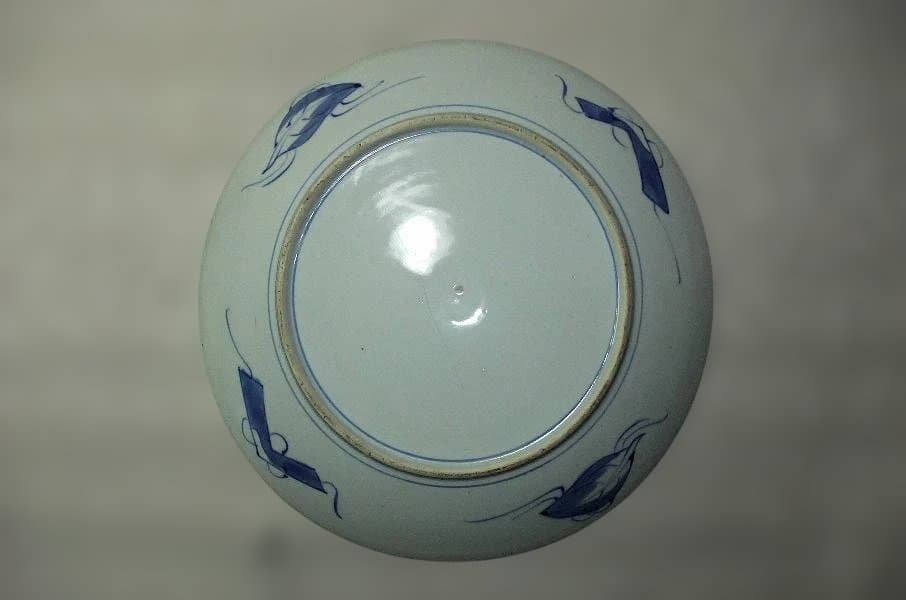 伊万里 染付 色絵 窓絵 盛り上 花づくし (明治期) 大皿 37cm 骨董