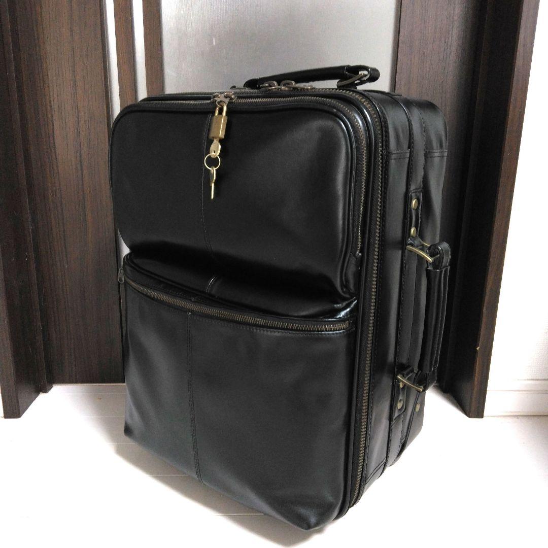 デキる男のブラックオールレザー　メンズキャリーバッグ