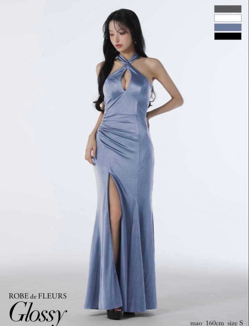 Glossyクロスホルター/ストレッチサテン/マーメイド/ロング/キャバドレス