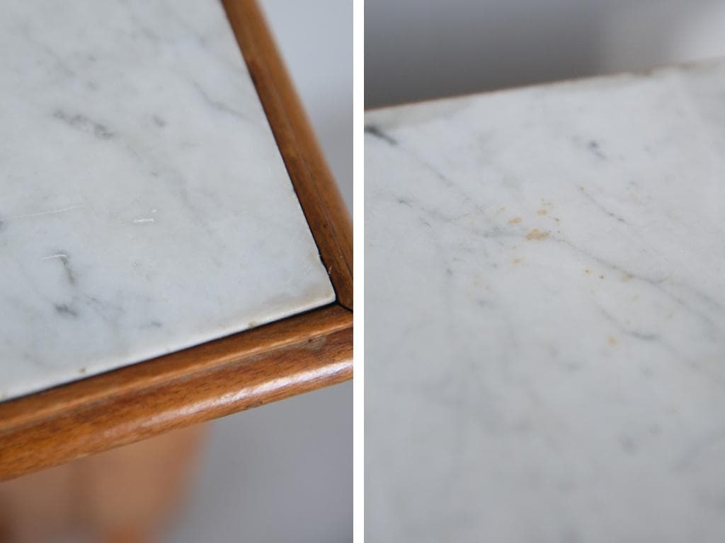 フランスアンティーク木製*大理石キャビネット/ナイトテーブル机/飾棚(86-48