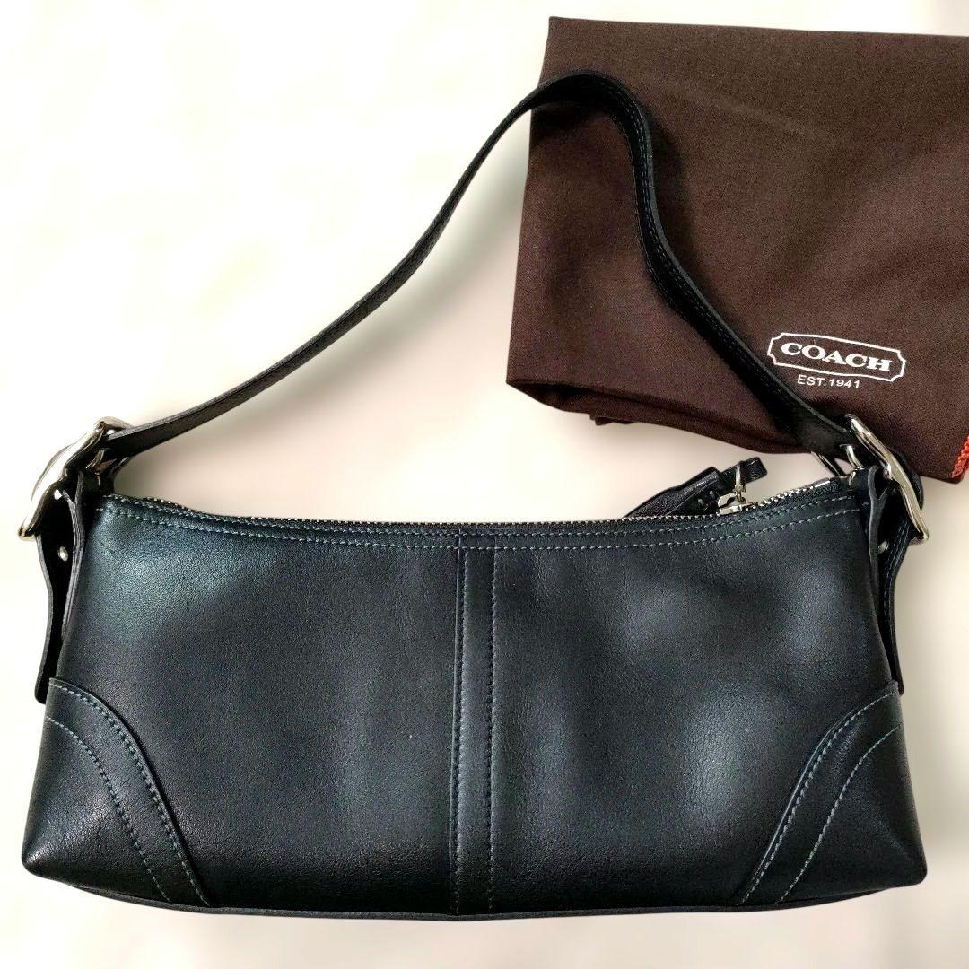 【美品】コーチ ワンショルダー アクセサリーポーチ 本革 タッセル ブラック