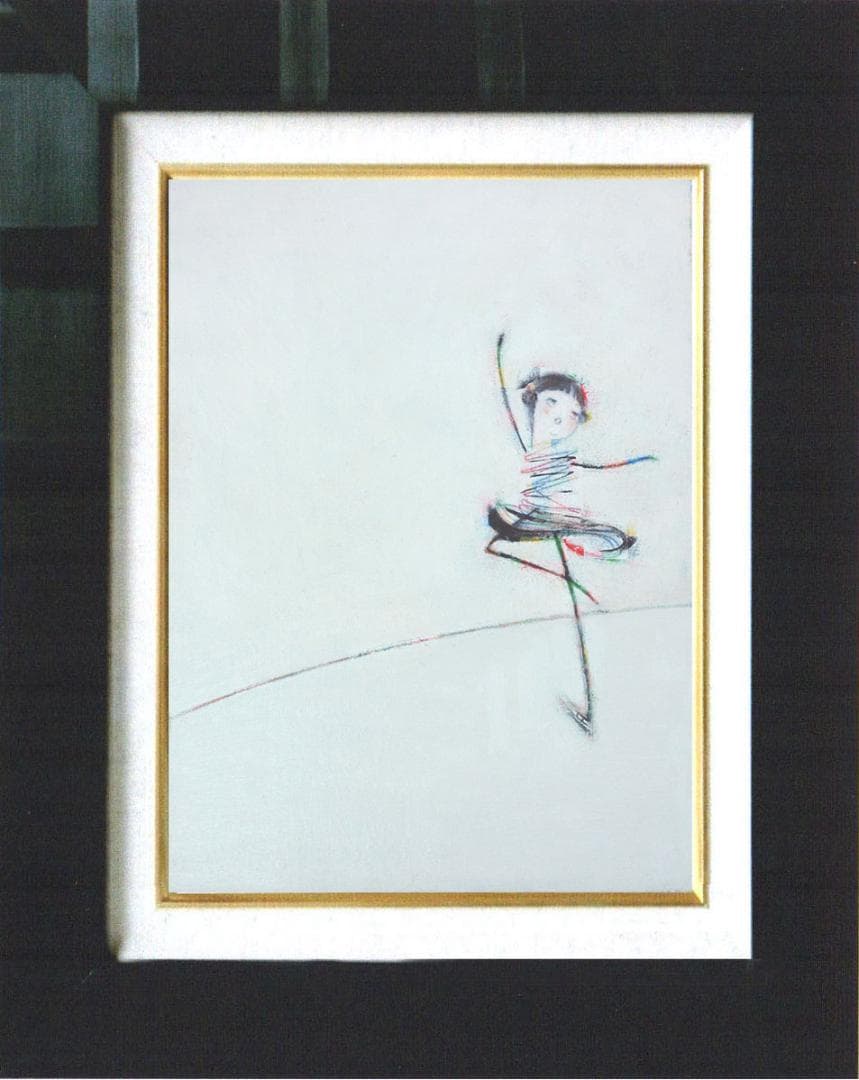 油絵 菅家令子 絵 絵画インテリア額付(黒) F4-071820女の子 スケート