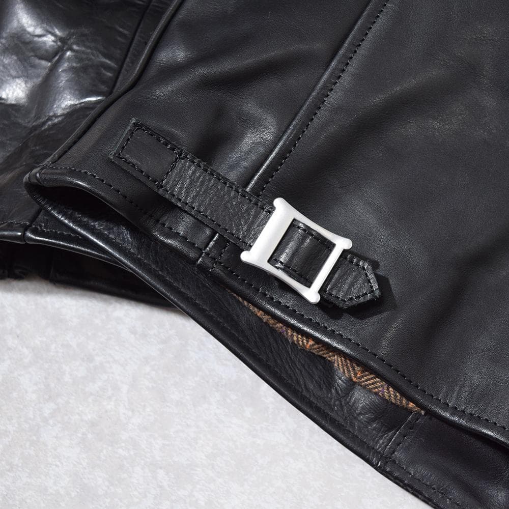 イタリア製 馬革 ホースハイド パテッド レザーライダース ジャケット 黒 XL