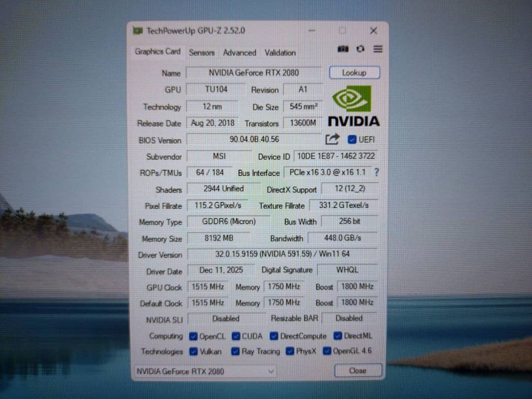 グラフィックボード・グラボ・ビデオカード MSI GEFORCE RTX 2080