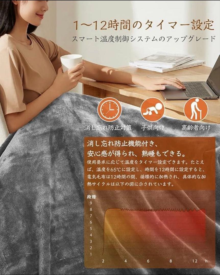 大判電気毛布 掛け敷き兼用 電気ひざ掛け 電気ブランケット グレー 2個 洗える