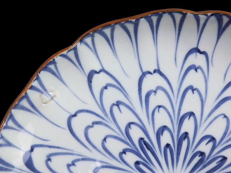 DAj 古伊万里　染付　菊花紋様の図　７寸皿