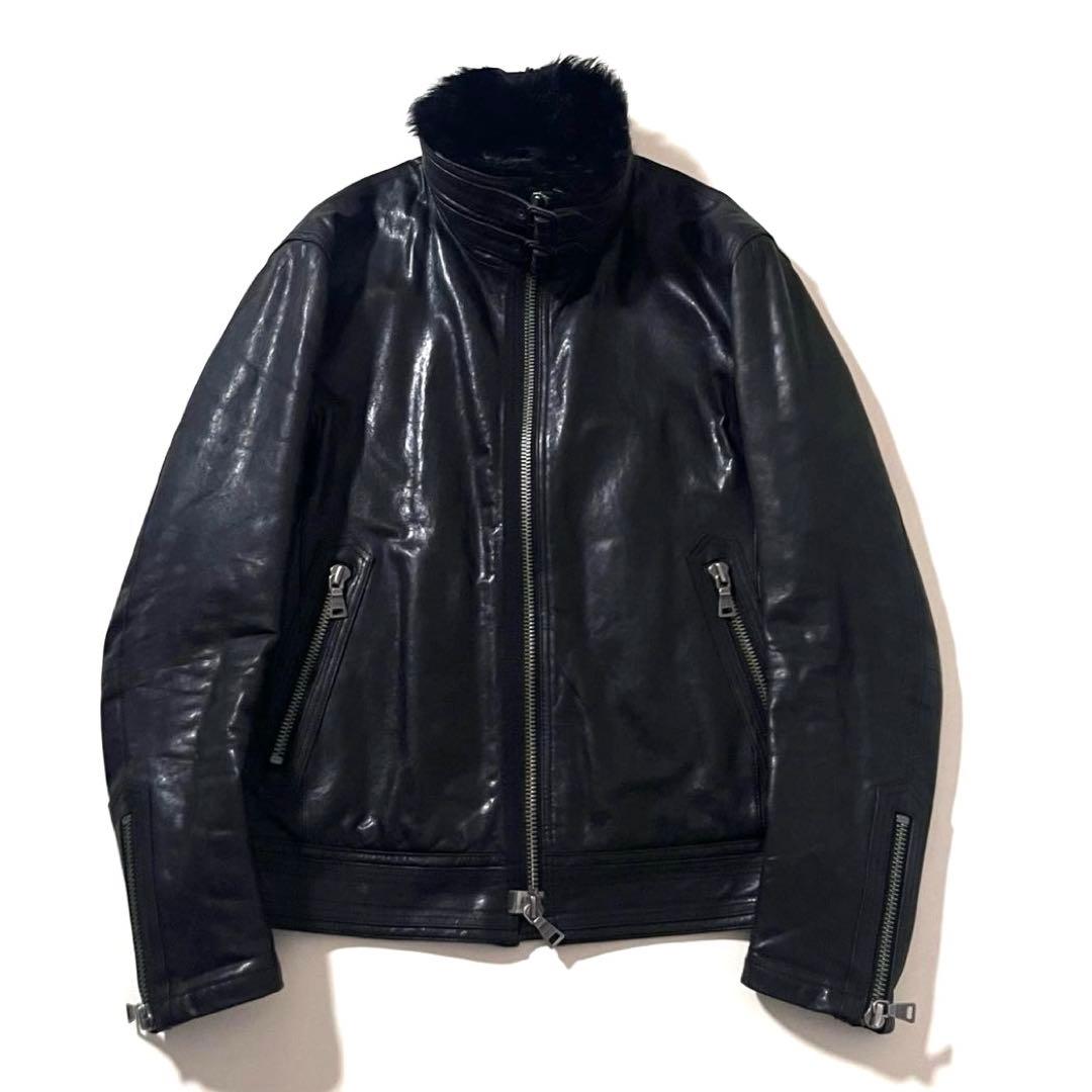 【良品】バーバリーブラックレーベル　ラムレザージャケット　LL　着脱ファー　羊革