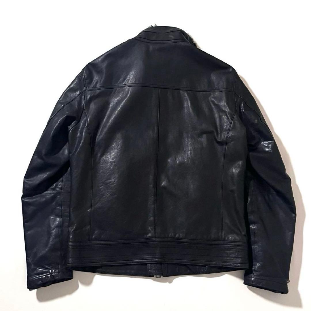 【良品】バーバリーブラックレーベル　ラムレザージャケット　LL　着脱ファー　羊革