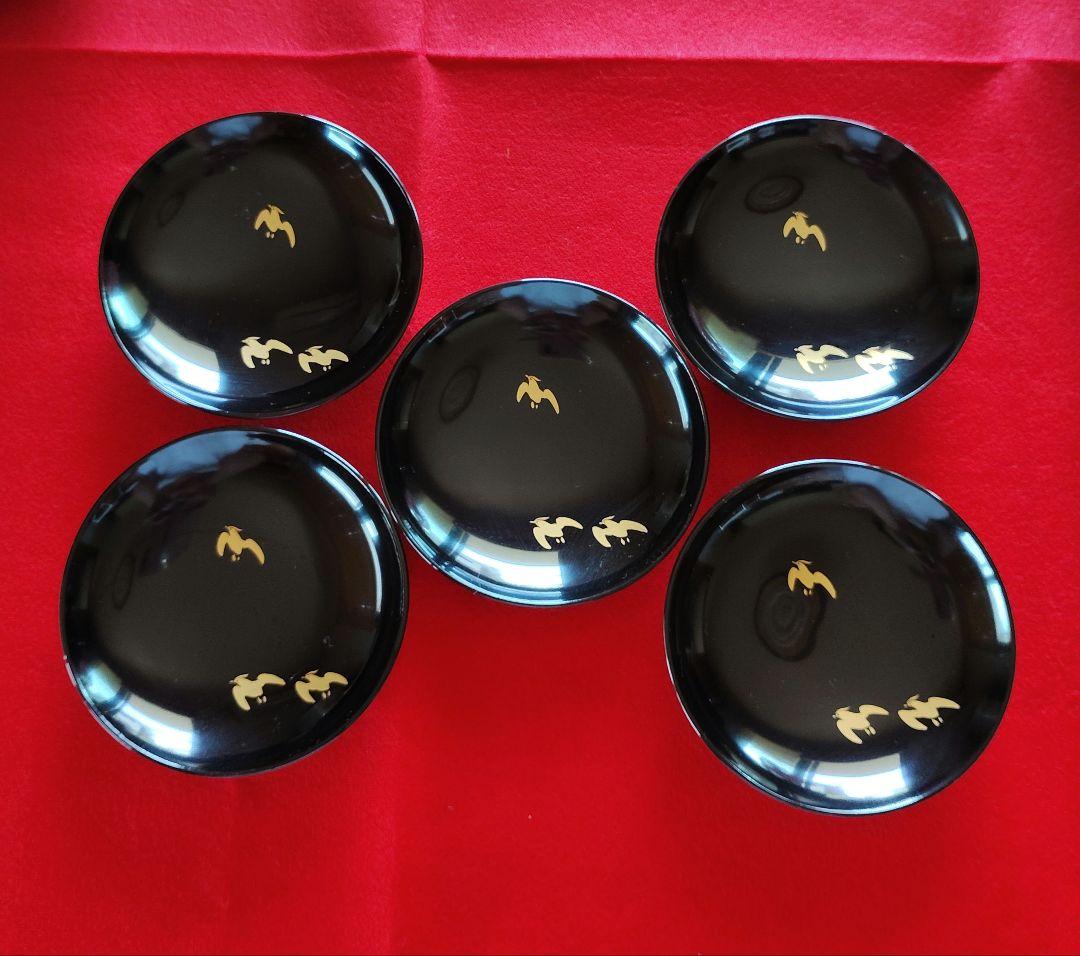 輪島塗漆器 吸い物椀 千鳥絵5個セット 金色の装飾