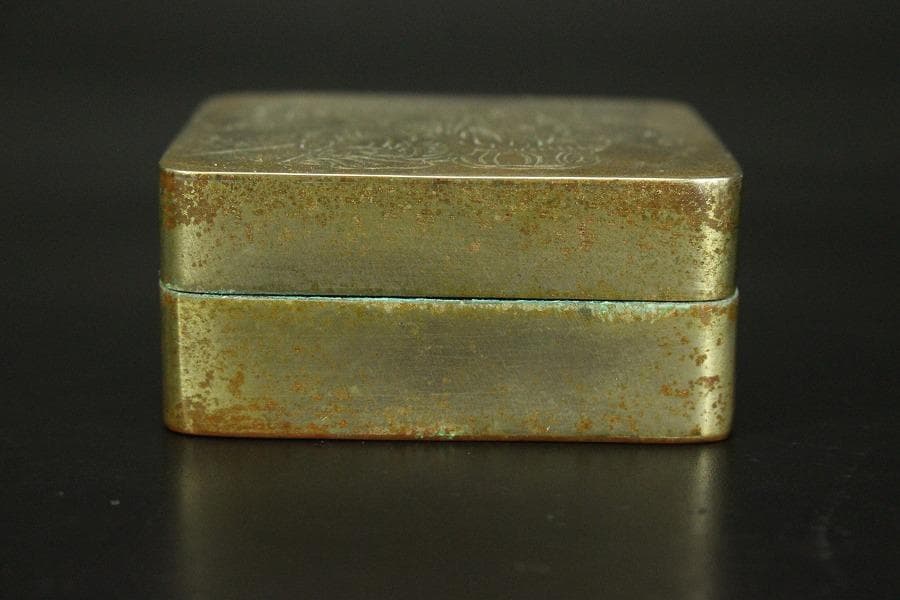 中国美術 古錫 刻 人物 題詞 朱肉 蓋物(HA432)