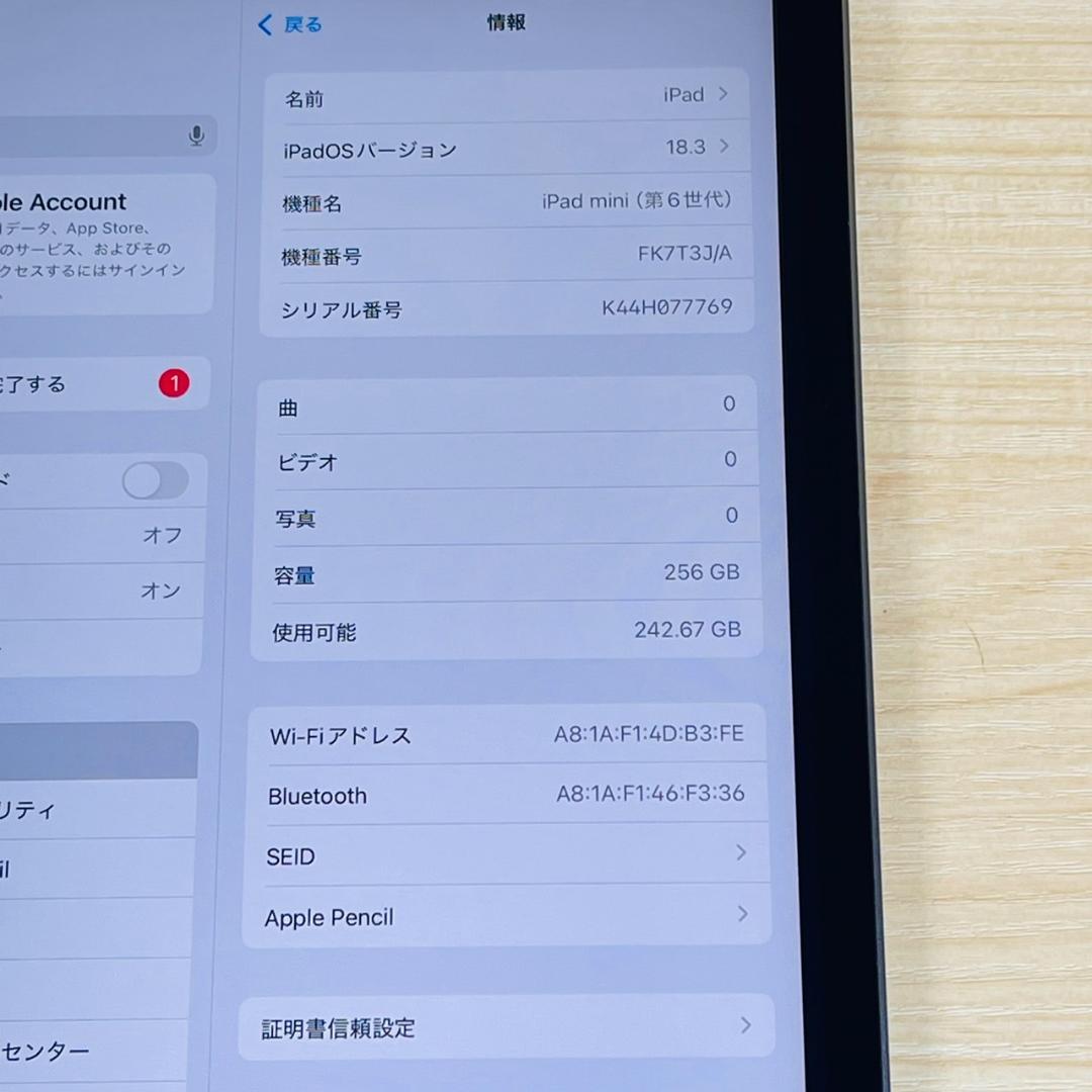 P84 超美品 バッテリー100％ iPad mini 第6世代 256GB