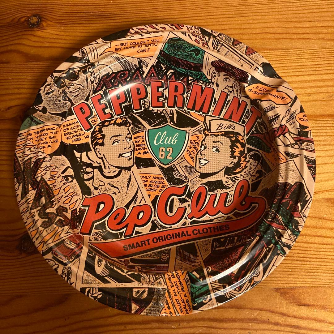 80年代当時物 PEPPERMINT 丸型ブリキトレー&灰皿セット ロカビリー